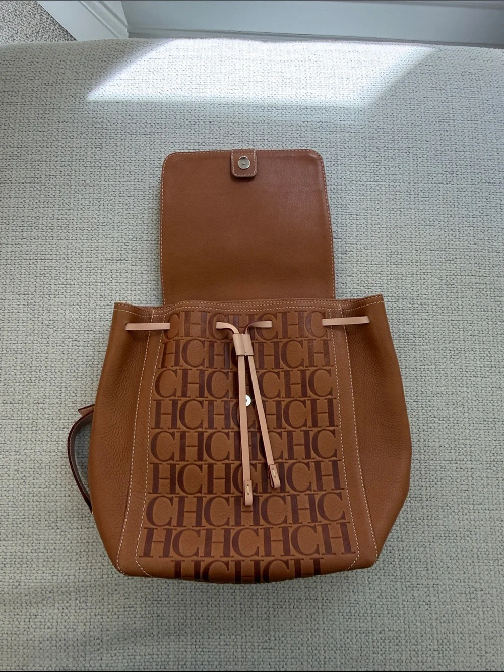 Carolina Herrera Tan Leather Logo-Embossed Backpack